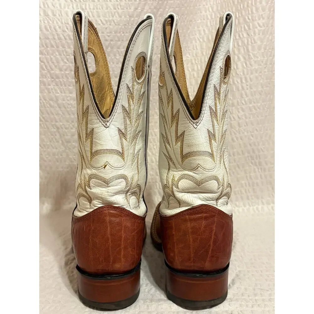 Larry Mahan Western Cowboy Leather Boots Men’s Size 8.5 Square Toe Brown Cream
